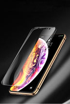 Smartphone with a transparent screen protector on a black background