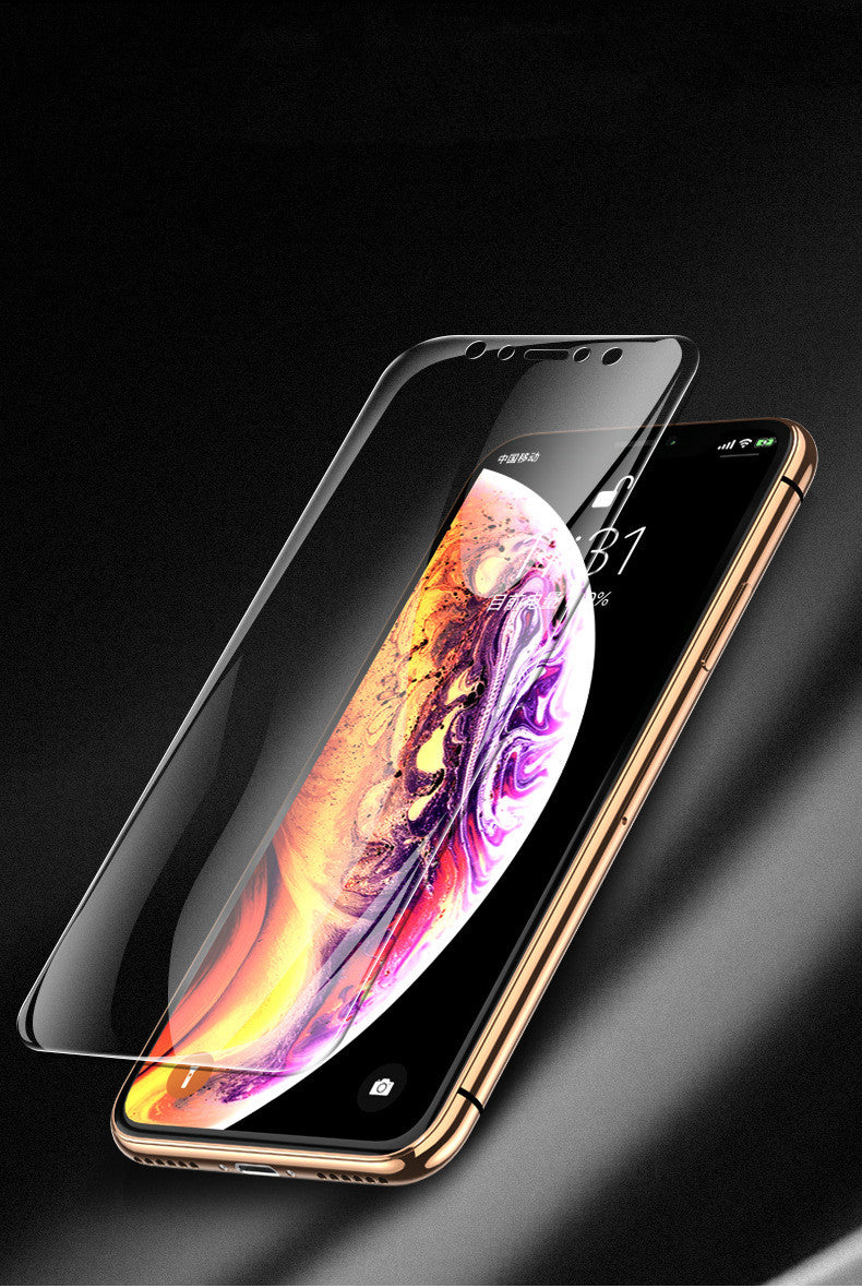 Smartphone with a transparent screen protector on a black background